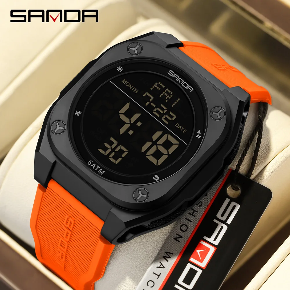 SANDA جديد 6272 ساعة رقمية إلكترونية عصرية للرجال رياضية متعددة الوظائف مقاومة للماء LED ساعة إلكترونية كاجوال للطلاب