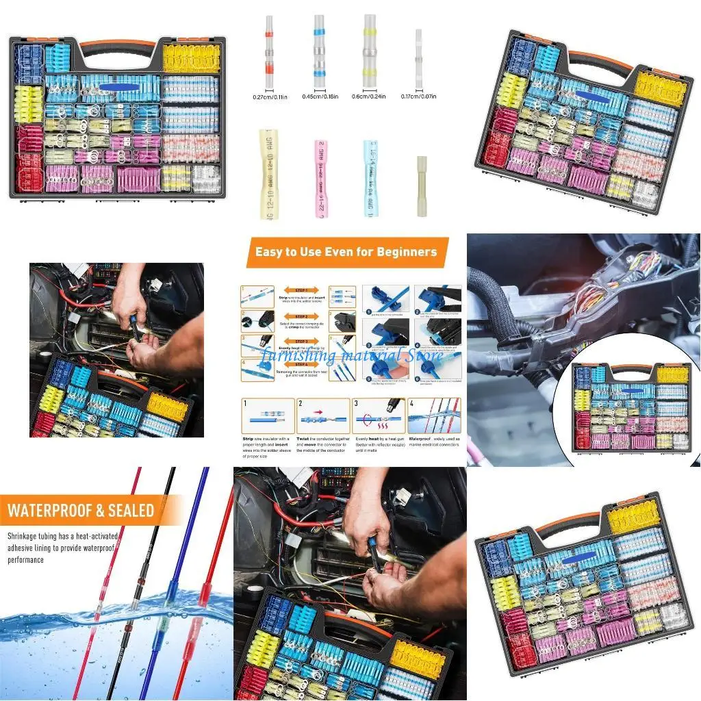 

Y5GD 1500pcs Heat Shrinkable Spades Type Crimp Terminals Set Heat Shrink Spades Connector Set with Storage Box for Electricians