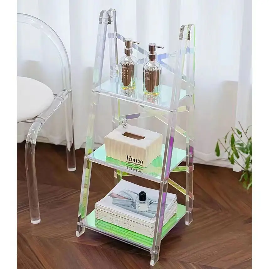 Nordic Acrylic Sofa Side Table Creative Multi-Layer Acrylic Shelving Transparent Foldable Storage Rack Modern Shelving Bedside T