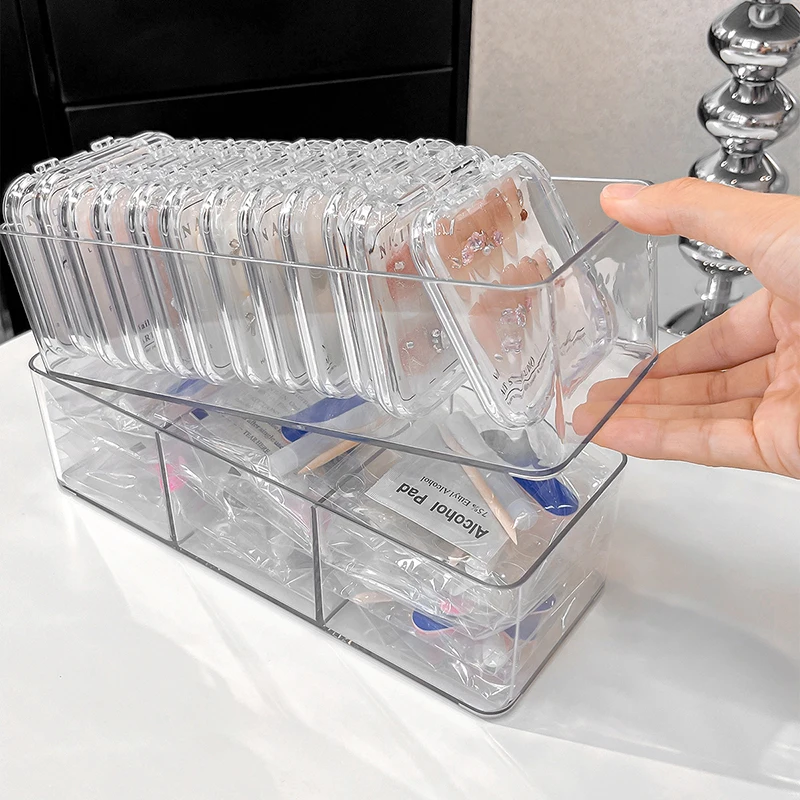 1/3 Grid Nail Art Storage Box Transparent False Nail Tips Display Case Dustproof Organizer Empty Press On Nail Showing Holder