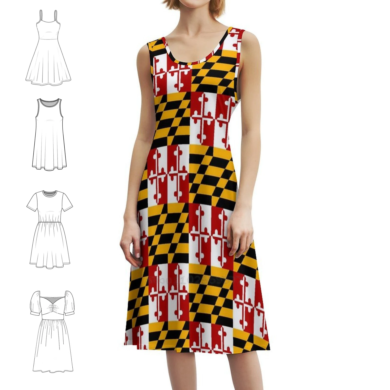 حافظات هاتف ماريلاند، ملصقات ومنتجات للهدايا، فستان سموك مزين بالزهور للنساء، فستان كاجوال للربيع والصيف لحفلات علم ماريلاند #1