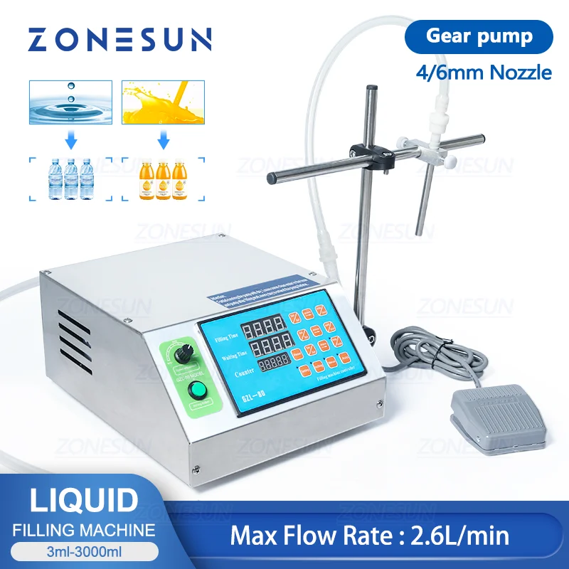 

ZONESUN Liquid Filling Machine Semi Automatic Gear Pump Bottle Water Filler Vial Juice Beverage Drink Oil Perfume Packaging