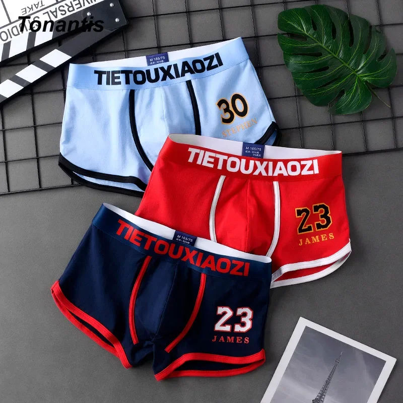 3Pcs/Set Man Boxers Trendy Cotton Men\'s Panties Personality Young Numbers Printing Comfortable Male Underwear Boy Men Underpants