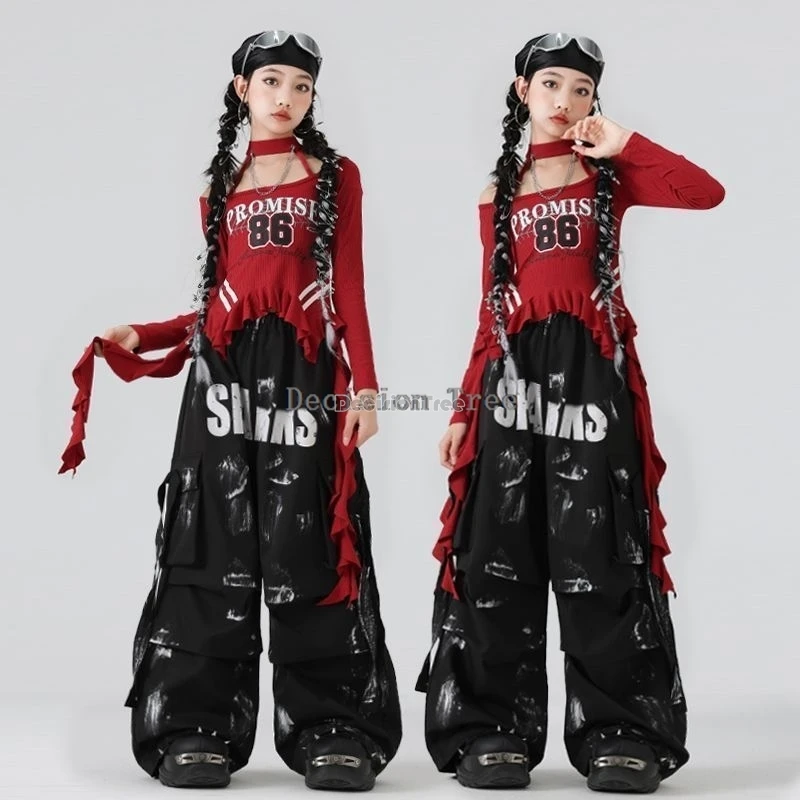 

2025 модная одежда для девочек-джазовых танцев, детский комплект для уличных танцев с длинными рукавами, комплект из 3 предметов для выступлений в стиле хип-хоп