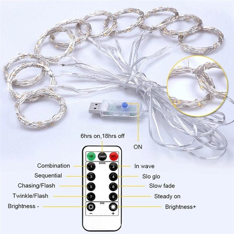 Guirnalda de luces LED con Control remoto para decoración navideña, cortina con USB para boda, lámpara de 3M para vacaciones, Bombilla de dormitorio, hada al aire libre