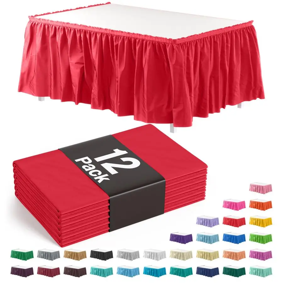 

Ruffle Table Skirt Red 12 Pack 14 Ft Long Table Skirts for Rectangle Tables 6ft Plus or Round Tables Skirts with Adhesive Strip