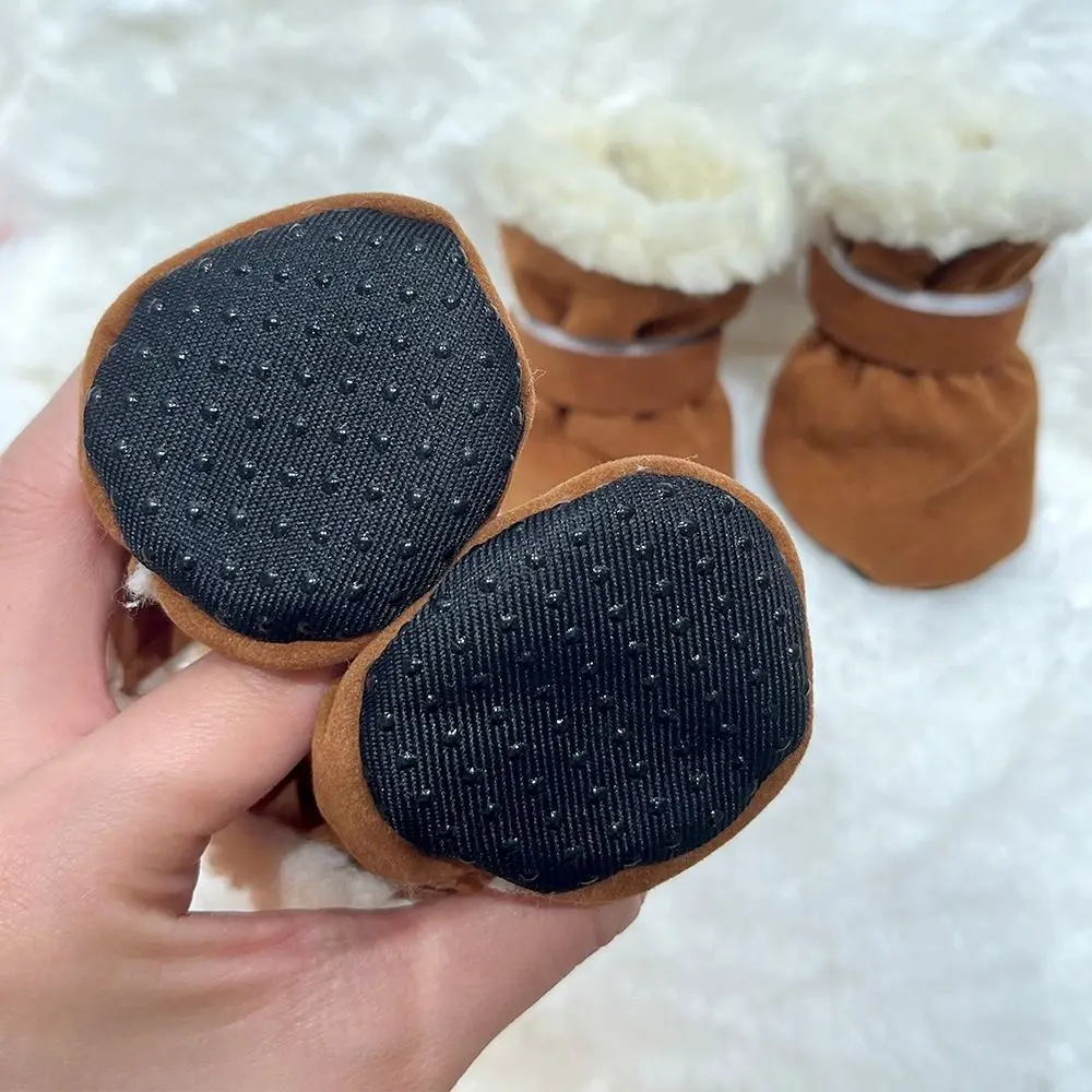 4pcs/set Thickened Dog Snow Boots Non-slip Winter Warm Plush Dog Shoes Adjustable Soft Pet Paw Protectors for Outdoor Walking