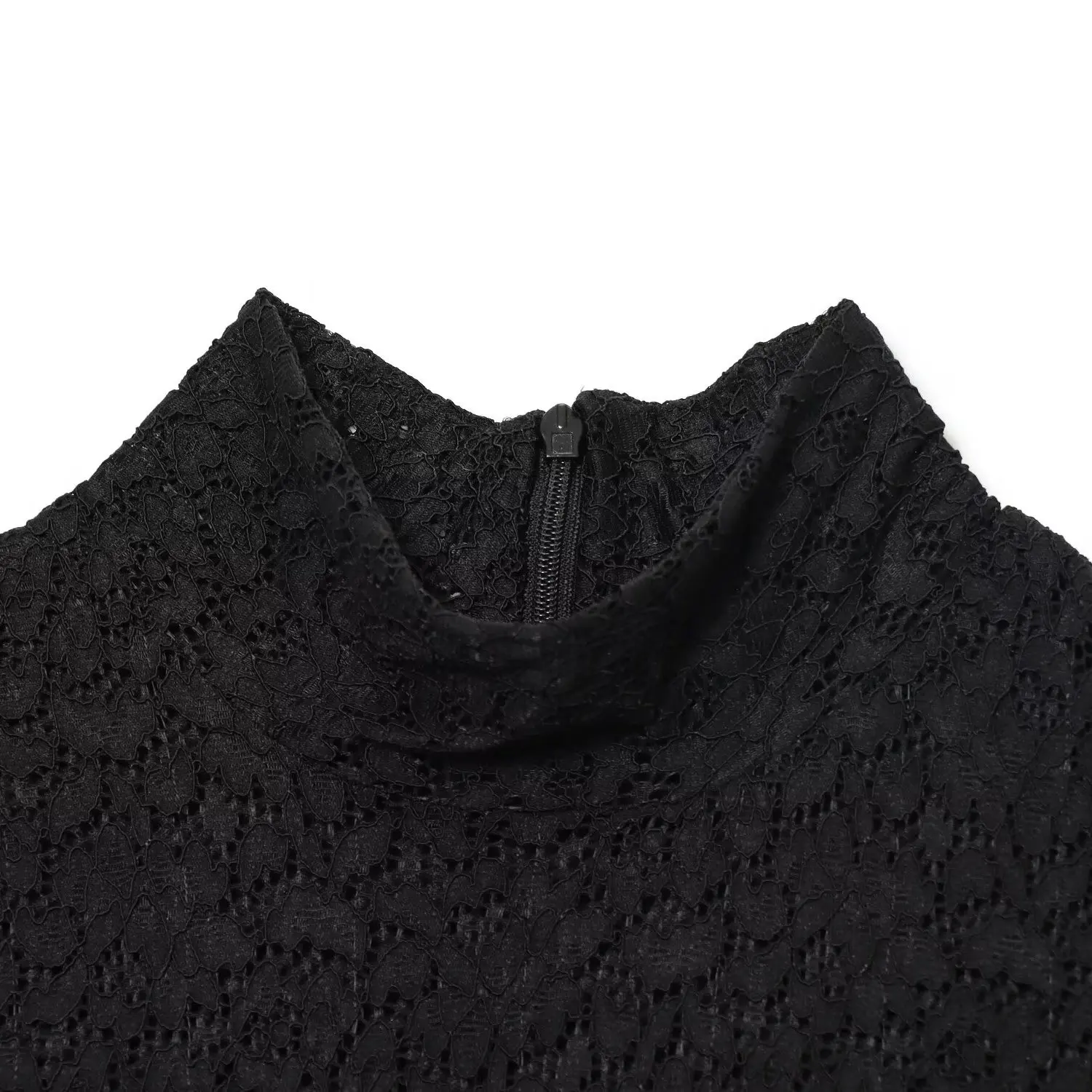 NINE ZAR 레이스 패널 숏 슬리브리스 드레스 하이 웨이스트 A라인 실루엣 캐주얼 얇은 폴리에스터 원단 지퍼 없음 스탠드 칼라