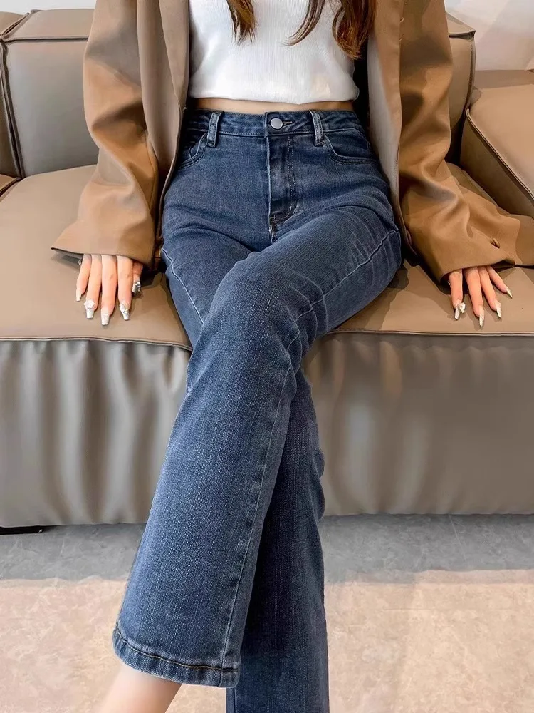 

High Waist Loose Fit Straight Leg Jeans Women's Spring Summer Slimming Small Size Nine Tube Pants Cotton Polyester Blend