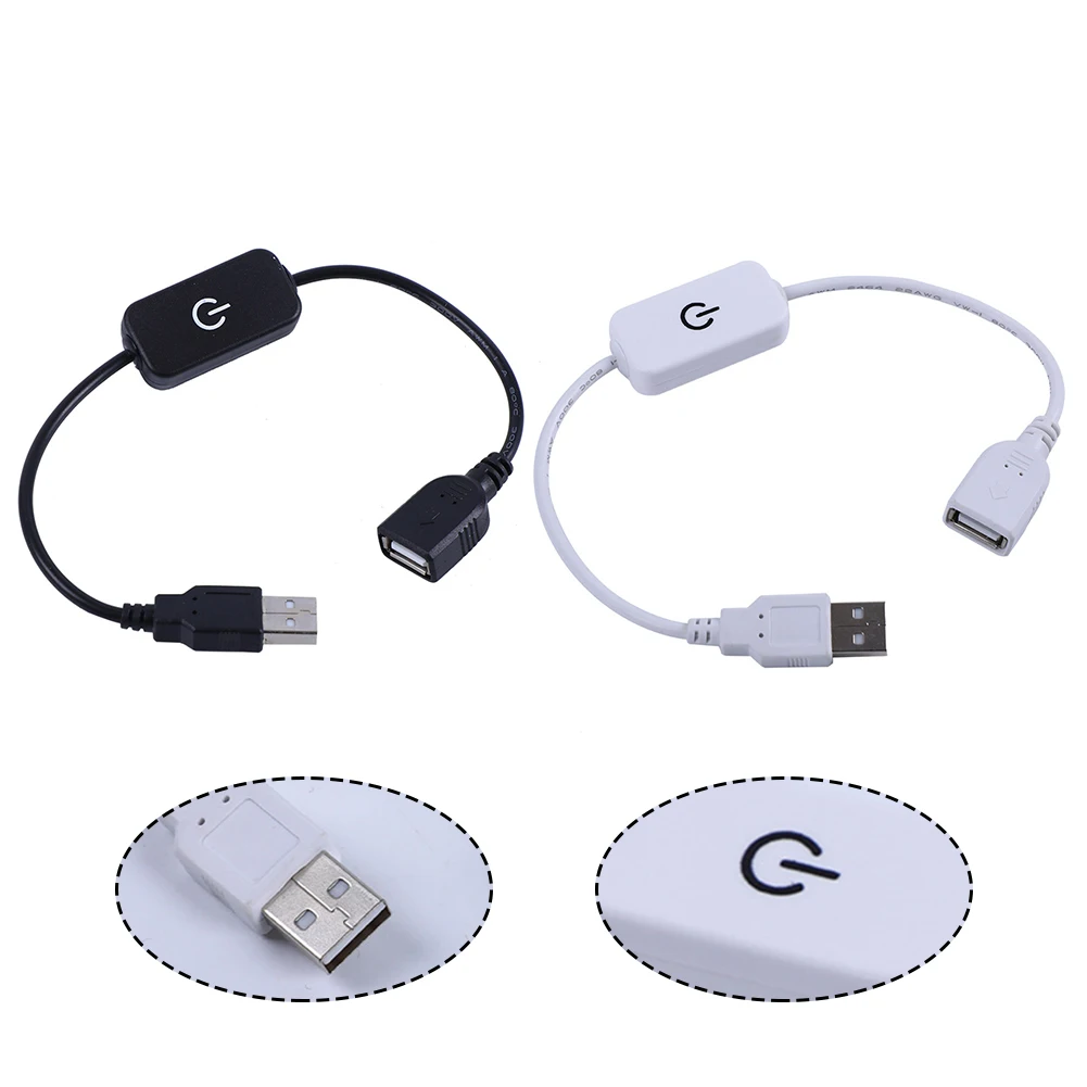 Imagem -03 - Cabo Usb Macho para Fêmea com Interruptor Ligado e Desligado Toque Controlador Dimmer em Linha para Lâmpada de Mesa Led Strip Light Botão Preto e Branco