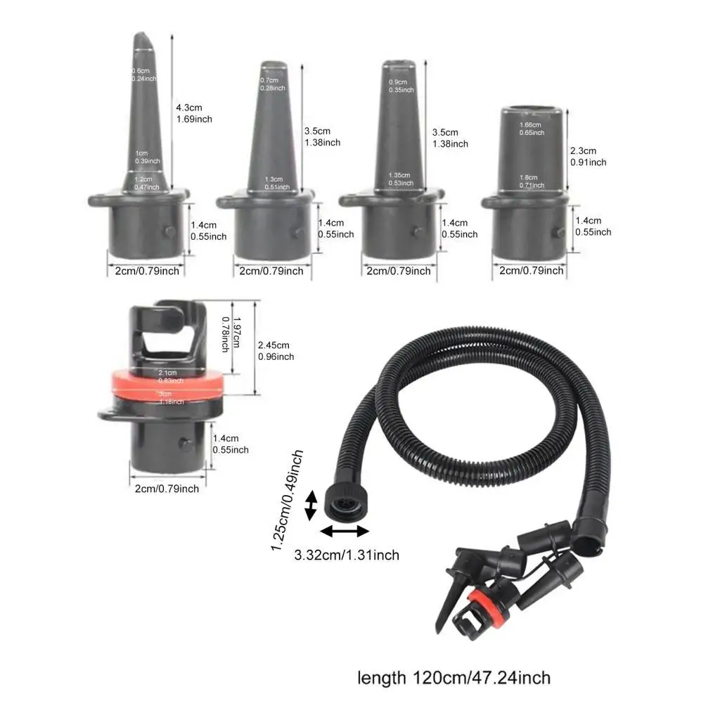 Manguera de bomba de aire inflable con 5 boquillas, adaptador de bomba de interfaz roscada para estera, anillo de natación, barco de goma, piscina