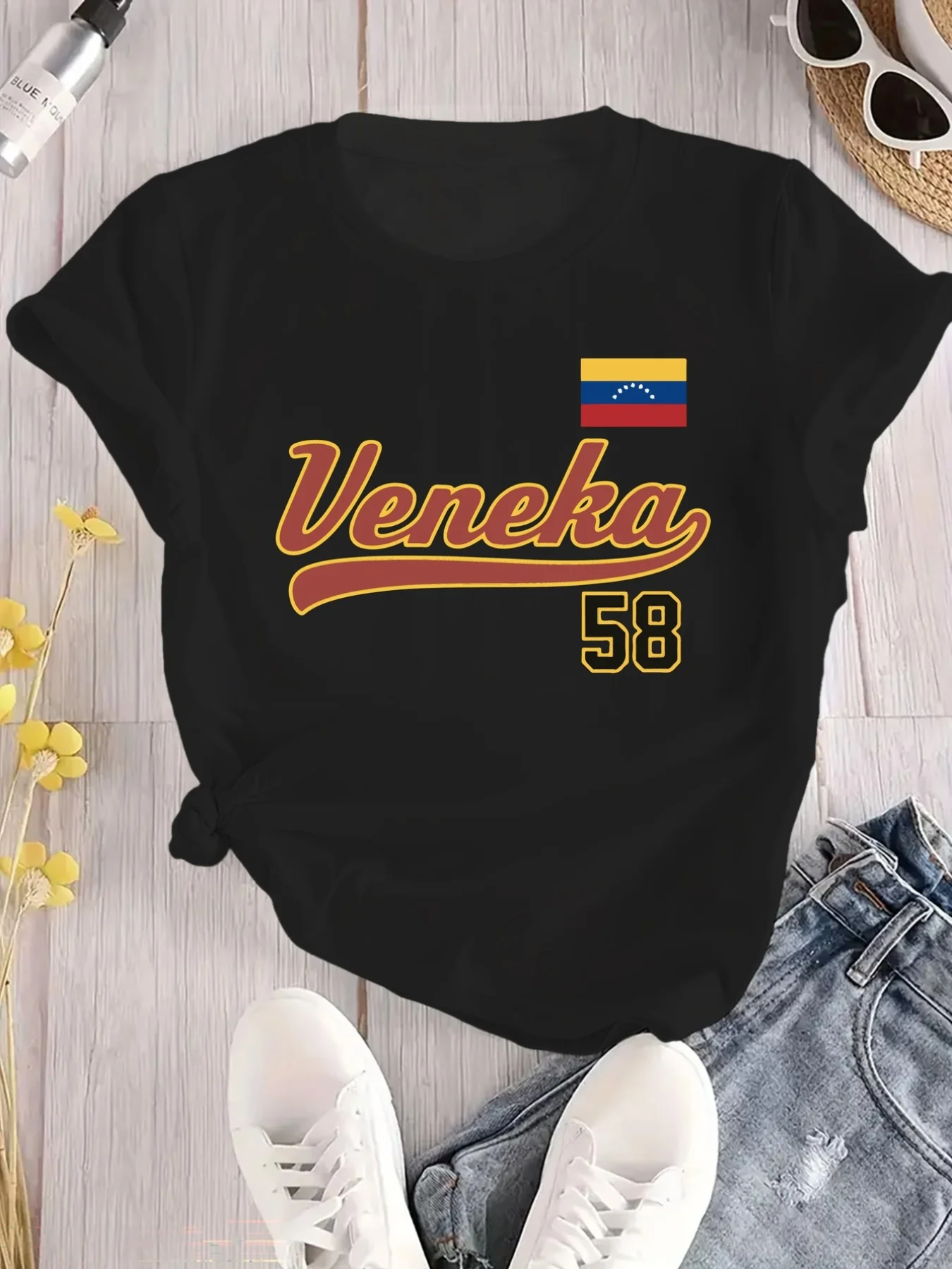 Venezuela Flag Print T-Shirt Casual Round Neck Short Sleeve Top Comfortable Lightweight Fit Shirts