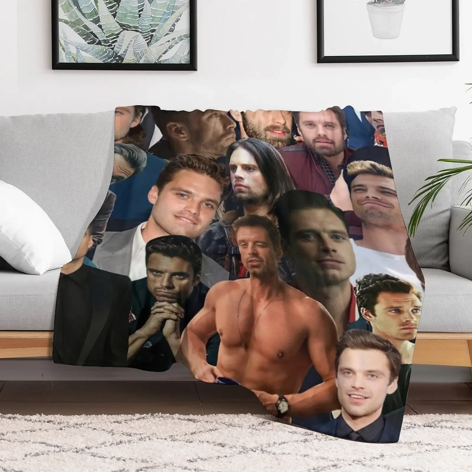 Sebastian Stan photo collage Throw Blanket Fluffy Cozy Throw Blanket for Home Decor