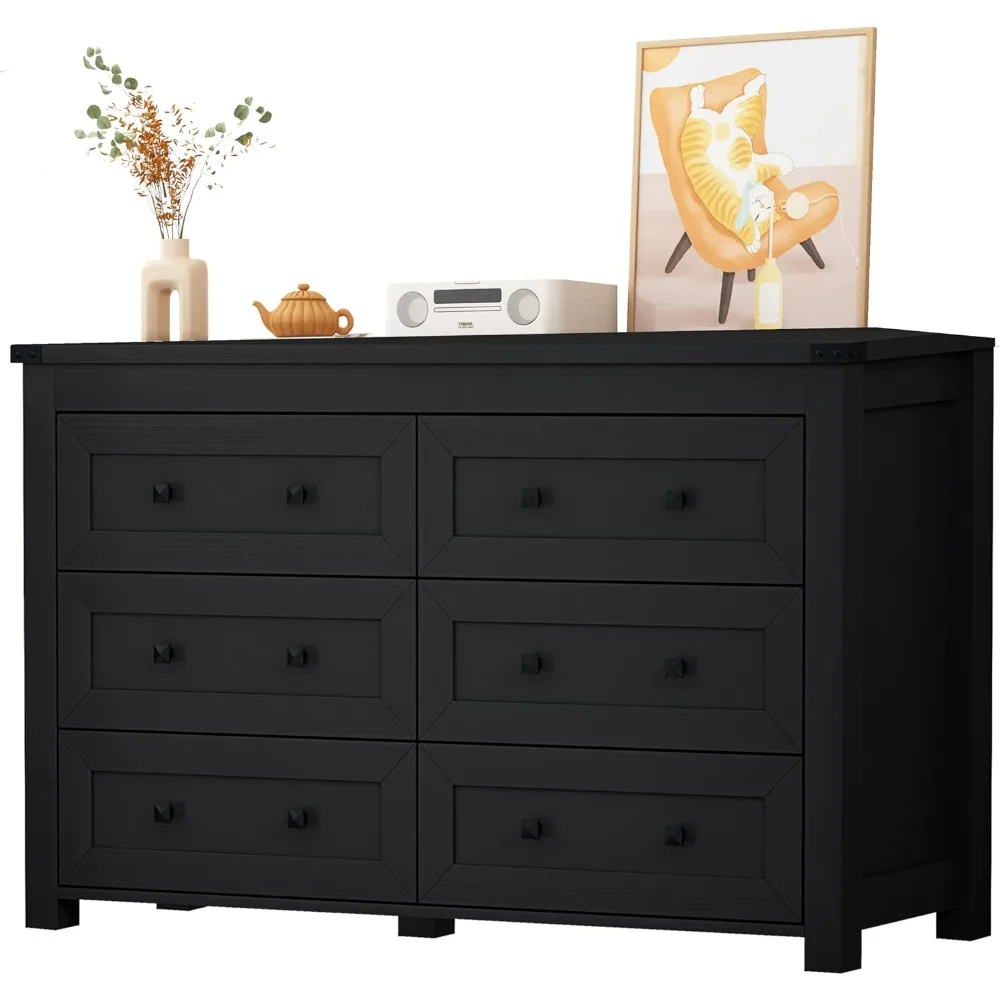 

Dresser for Bedroom with 6 Drawers, Farmhouse Wood Chest of Drawers, Wide TV Stand Closet Storage Furniture