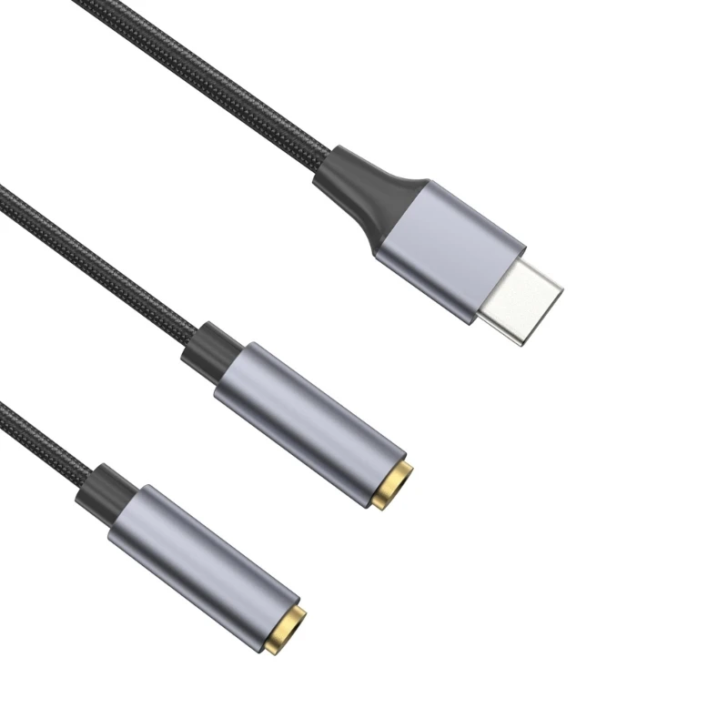 USB C إلى مقسم سماعات رأس أنثى مزدوج 3.5 مم، كابل محولات الموسيقى من TypeC إلى AUX