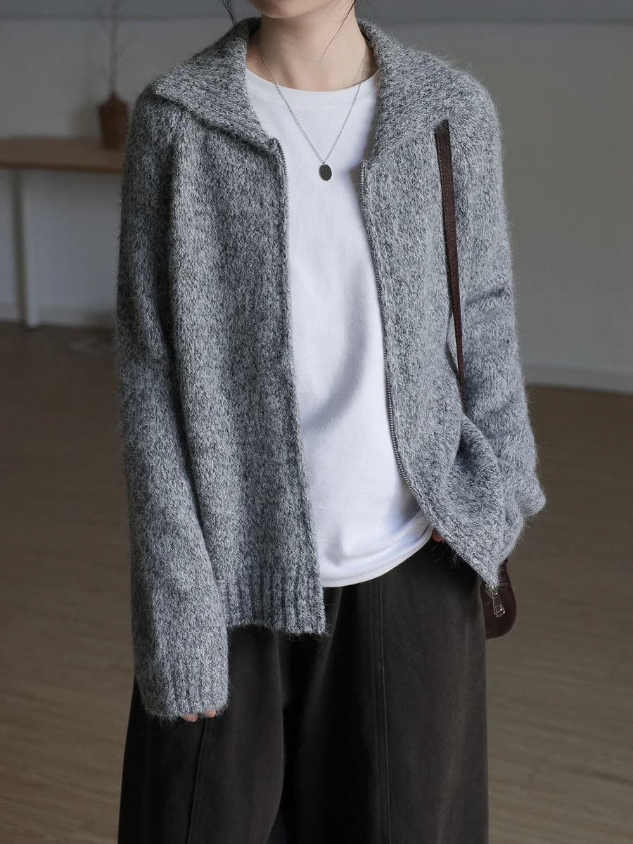 

Женский вязаный шерстяной кардиган TongTongJia с двойной молнией, цветочным узором, удлиненный, утепленный, осенне-зимний топ