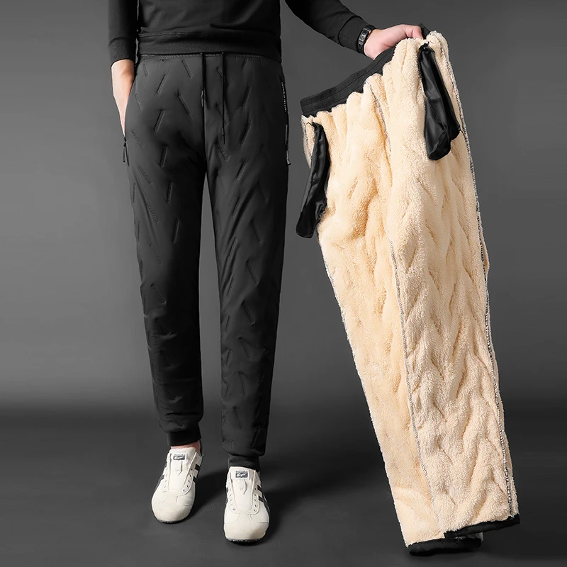 Men's Cotton Pants 2024 Autumn and Winter New Solid Color Velvet Thickened Warm Outdoor Ski Jogger Pants Men's Casual Sweatpants