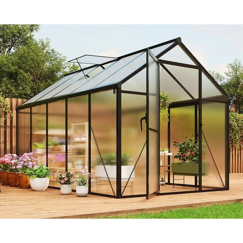 

6x10 Walk-in Greenhouse with Roof Vent, Ground Nails, and Lockable Door for Outdoor Gardening