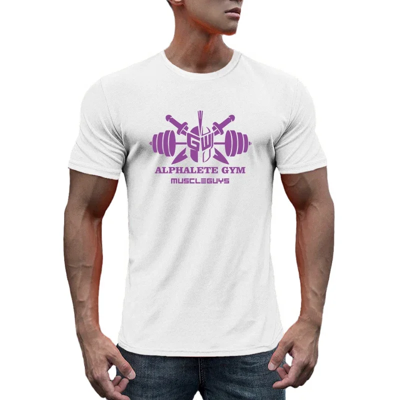 Gym Bodybuilding Running Sport Shirts Mens Fitness Workout Muscle Short Sleeve T-Shirt Summer Mesh Breathable Quick Dry Clothing
