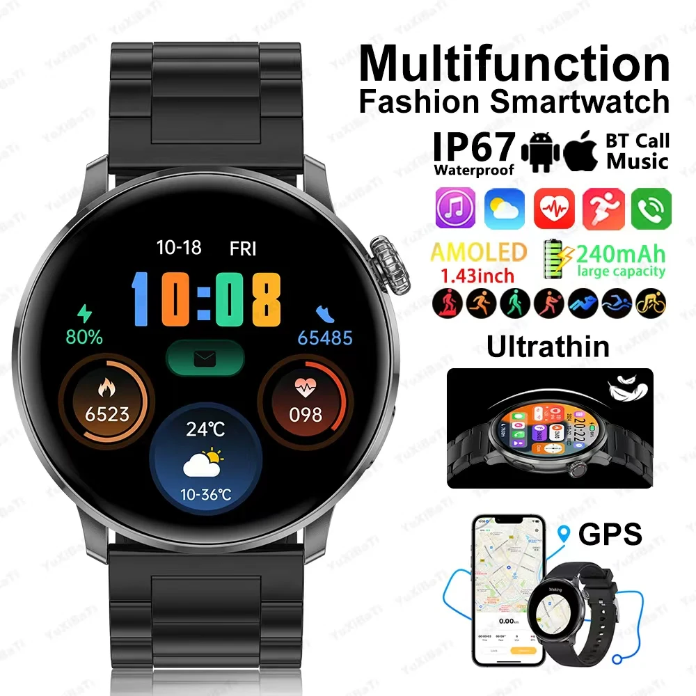

Смарт-часы NFC 2026 с AMOLED HD-экраном, GPS-трекером, отслеживанием пульса, Bluetooth-звонками, водонепроницаемые, для женщин
