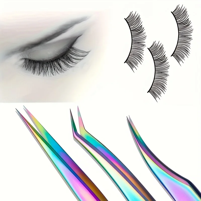 Ensemble de pinces à cils en acier inoxydable, 3 pièces avec boîte, multifonctionnelles, haute précision, avec outil de maquillage, pinces à cils pour femmes