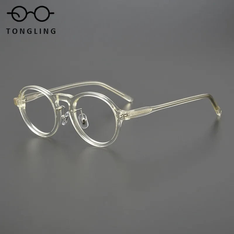 

2025 new retro acetate men glasses personality literary ultra light ladies round frame can be equipped with prescription lenses