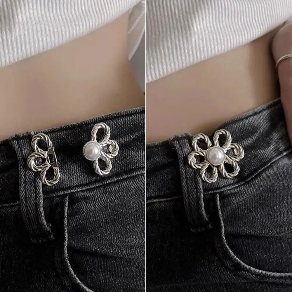 Alloy Flower Pants Button Tightener Button Clasps Adjustable Jean Buttons for Loose Jeans Waist Clip Bronze