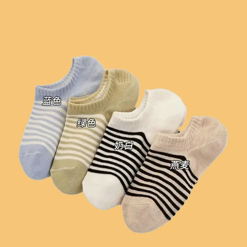 

5/10 Pairs Shallow Mouth Candy Color Non-slip No Heel Ladies Summer Invisible Socks 2024 Women's Socks Thin Striped Boat Socks