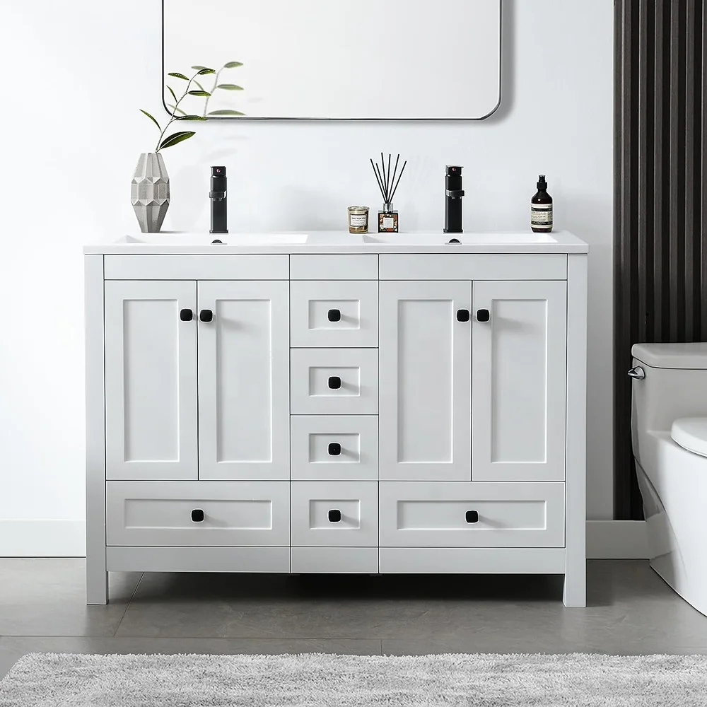 *-48 Inch USA Dropshopping White Black Blue Luxury MDF Wooden Bathroom Vanity Storage Cabinet%