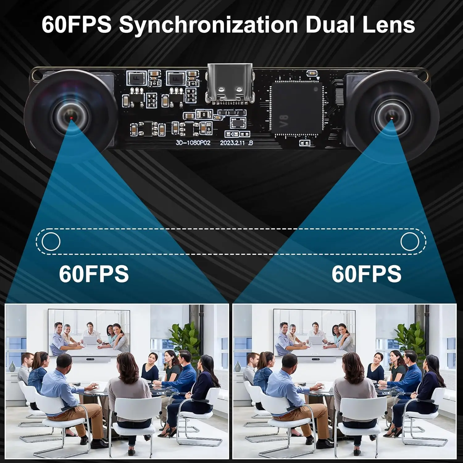 ELP 4MP 同期ステレオ USB カメラモジュール 3840x1080 60fps 高速 3D カメラ、広角、歪みなし、デュアルレンズ