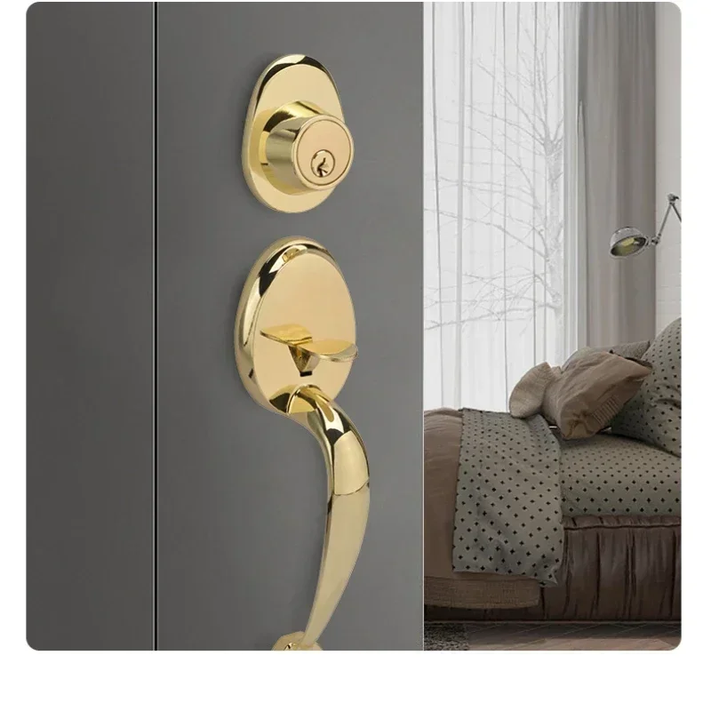 American Zinc Alloy Door Lock Modern Simple and Silent Iron Door, Wooden Door Handle Thickened Anti-theft Lock Door