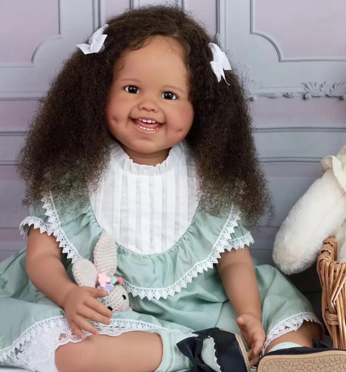 DLS ข้อเสนอพิเศษเฉพาะ ตุ๊กตาเด็กเกิดใหม่ขนาด 29 นิ้ว รุ่น Dimple ผมปลูกด้วยมือ พร้อมใช้งาน ของขวัญคริสต์มาส