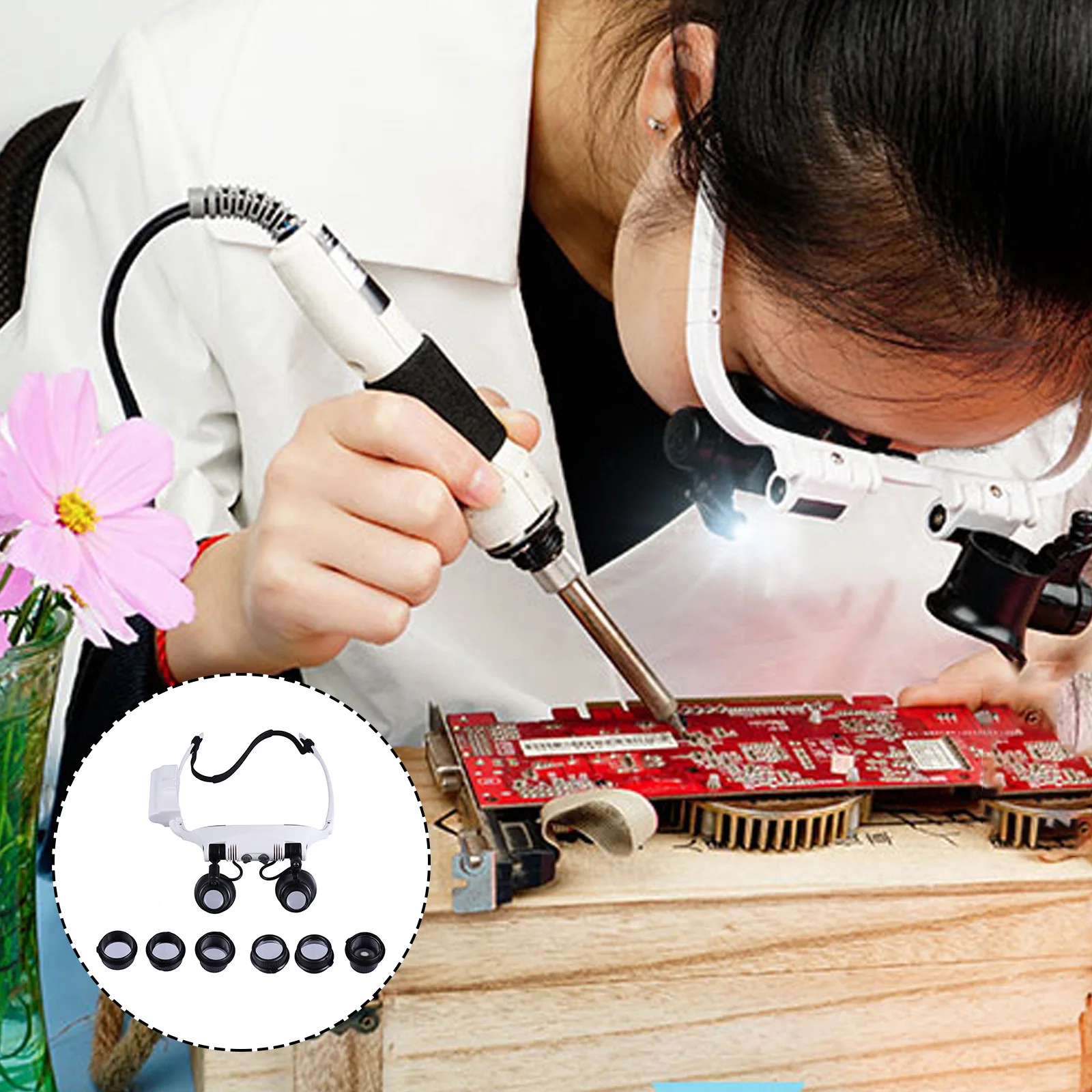 

1Set Head-Mounted Magnifier High-Quality ABS Acrylic Optical Lenses Headband Magnifying Glass Jewelry Inspection LED Light