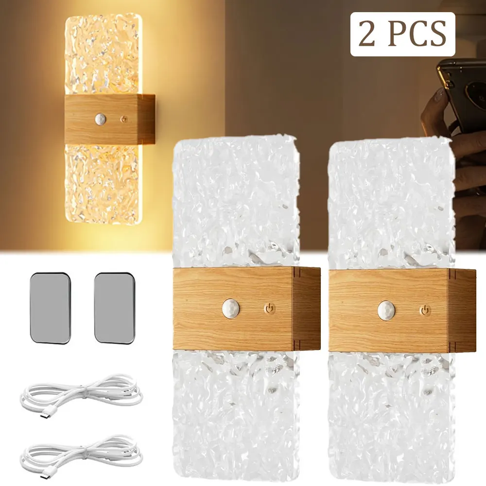 2 Stück LED-Wandleuchte mit PIR-Bewegungssensor, Nacht-Wandlampe, Schlafzimmer-Nachttischlampe, Wohnzimmer-Balkon-Gang-Korridor-Dekorationsbeleuchtung