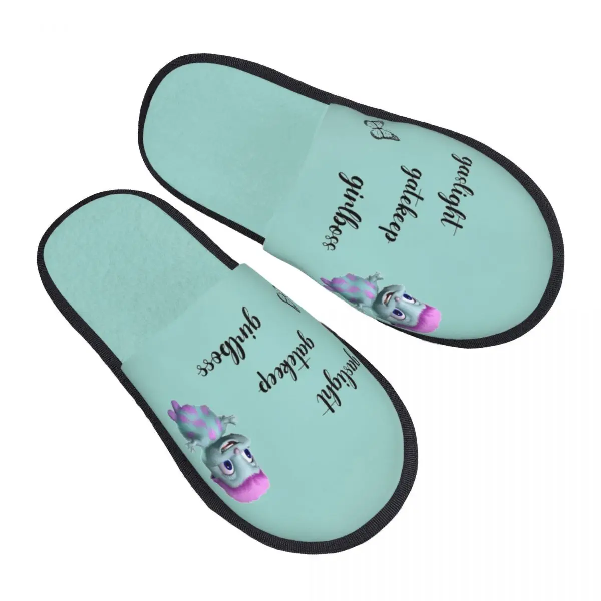 Custom Bibble Says Gaslight Gatekeep Girlboss Memory Foam Slippers Women Comfy Warm Cartoon Fantasy House Slippers