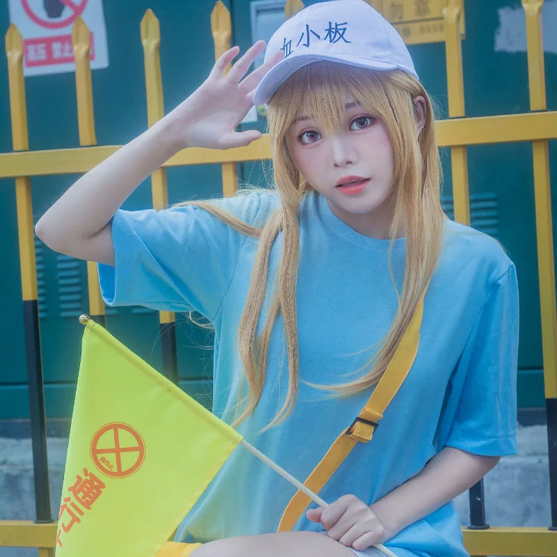 Plaquetas Cosplay Anime Células no Trabalho Traje Cosplay Hataraku Saibou Shorts Vestido Traje Menina Saco Chapéu Uniforme De Festa