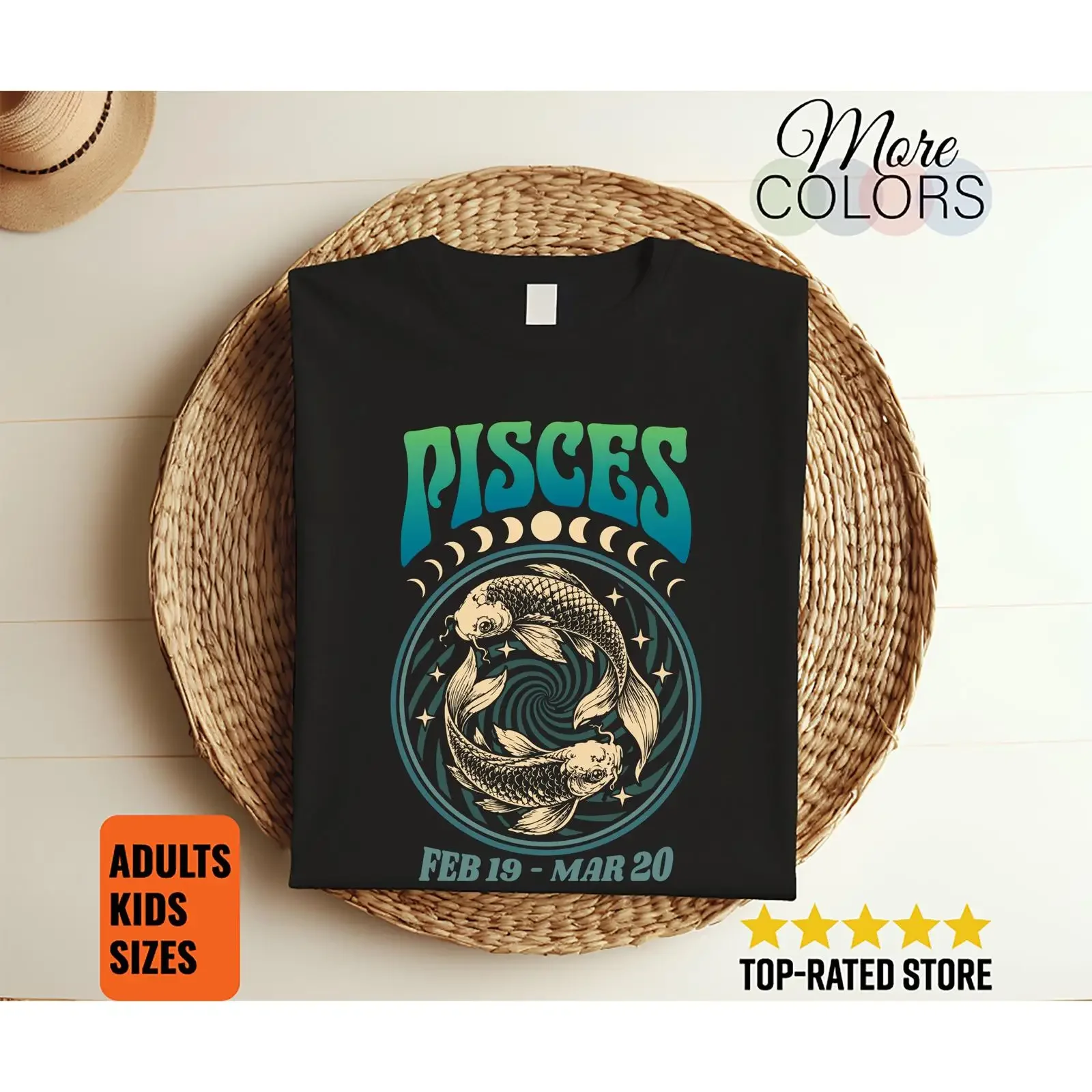 Pisces Zodiac Horoscope T Shirt February March Birthday Astrology Celestial  vintage Washed homme Unisex Versatile Slightly