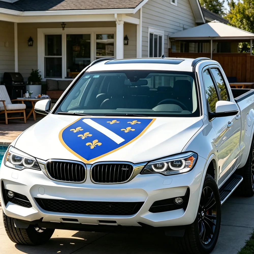 National Bosnia and Herzegovina Flag Car Hood Cover Flag Elastic Fabrics Engine Cover for Decoration, Stretch Fabric Cover view 4