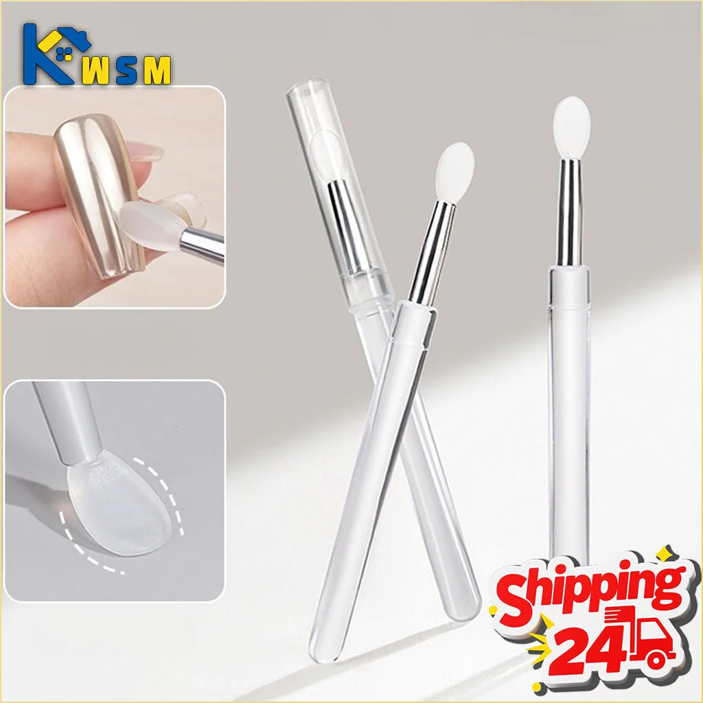 Silikon-Nagelkunst-Stick für Spiegel, Chrompulver, Aurora-Gel-Anwendung, magischer Pulver-Applikator mit Deckel, wiederverwendbares Maniküre-Werkzeug