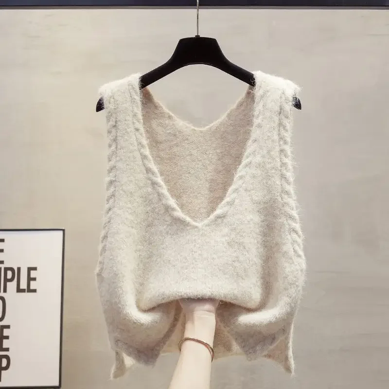 

Lazy Knitted Sweater Girl High End Pink V-neck Vest Sweater Top Women 2025 New Korean Style Chic Retro Soft