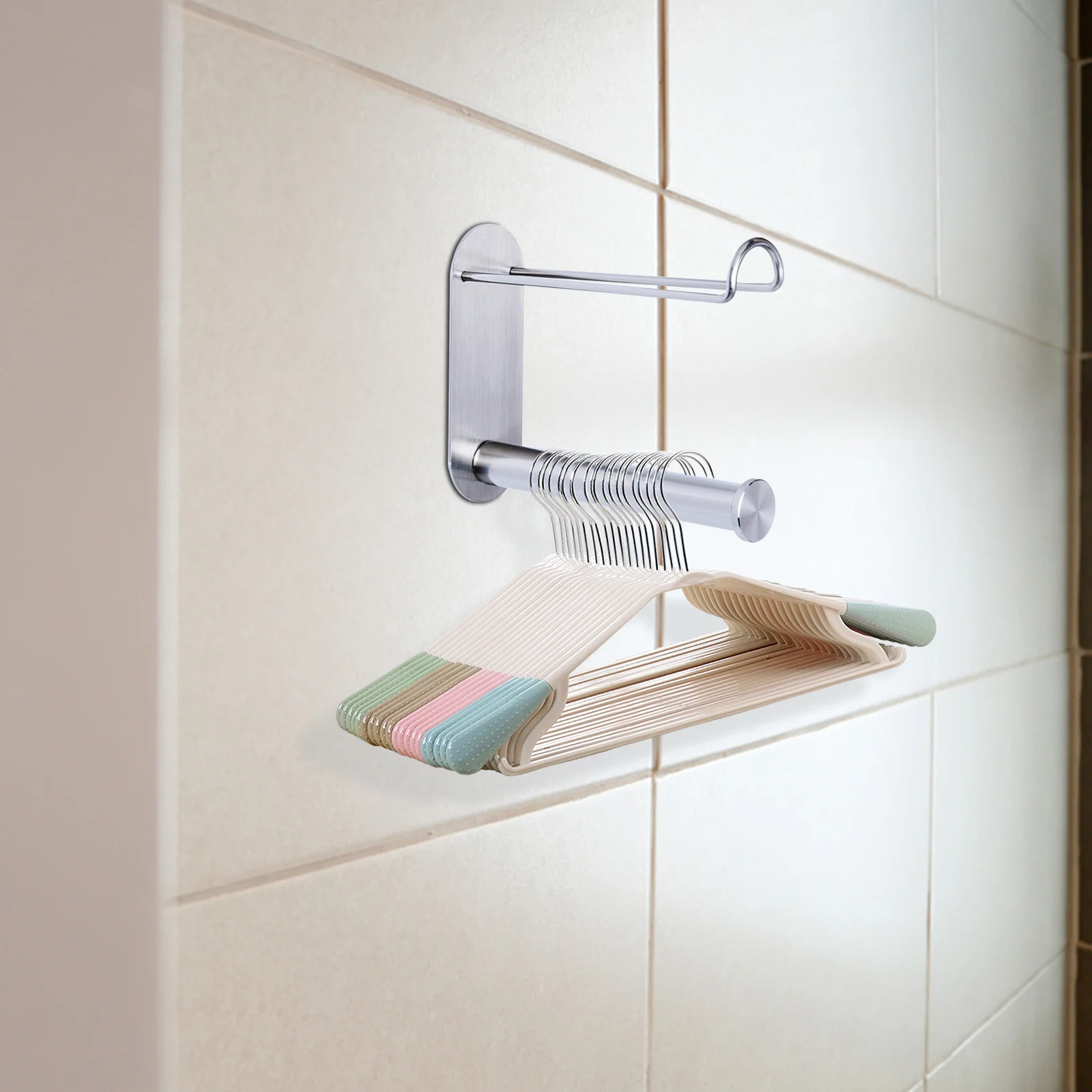 

1Pcs Stainless Steel Hanger Organizer No Punch Wall Hanging Rack Multifunctional Coat Hanger Shelf for Home Dorm Storage
