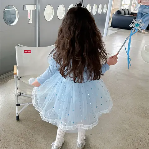 MINISO Klänning för Småbarnsflicka 2 till 3 4 5 6 7 8 9 år Långärmad Disney Prinsessa Elsa Barnklänningar Blå Tutuklänning Barnkläder 10 best sales barnklänningar för flickor 8 9 år - №6