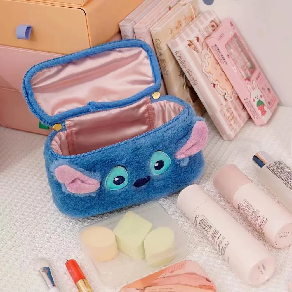 Disney Stitch Makeup Bags for Women Lilo and Stitch Portable Bucket Bag Girls Large Capacity Travel Storage Bags Plush Handbag