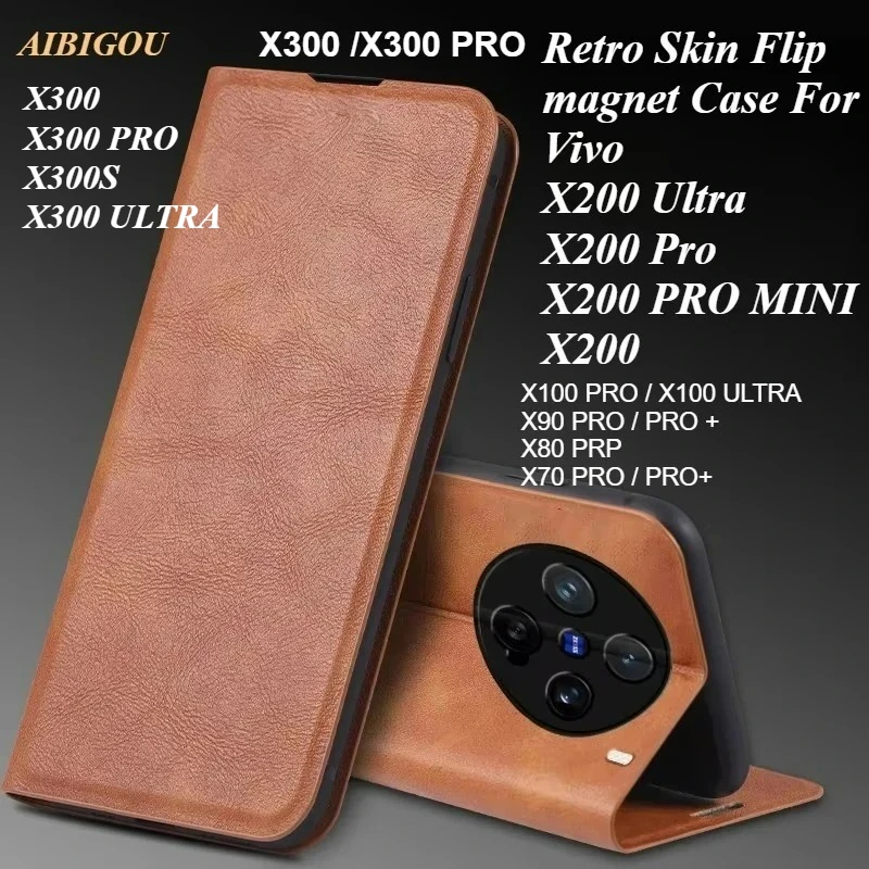 Für VIVO X200 PRO MINI X300 X100 X90 X80 Retro Haut Luxus Leder Fall Retro Flip Magnet Buch Volle Abdeckung X200 ULTRA Telefon Taschen