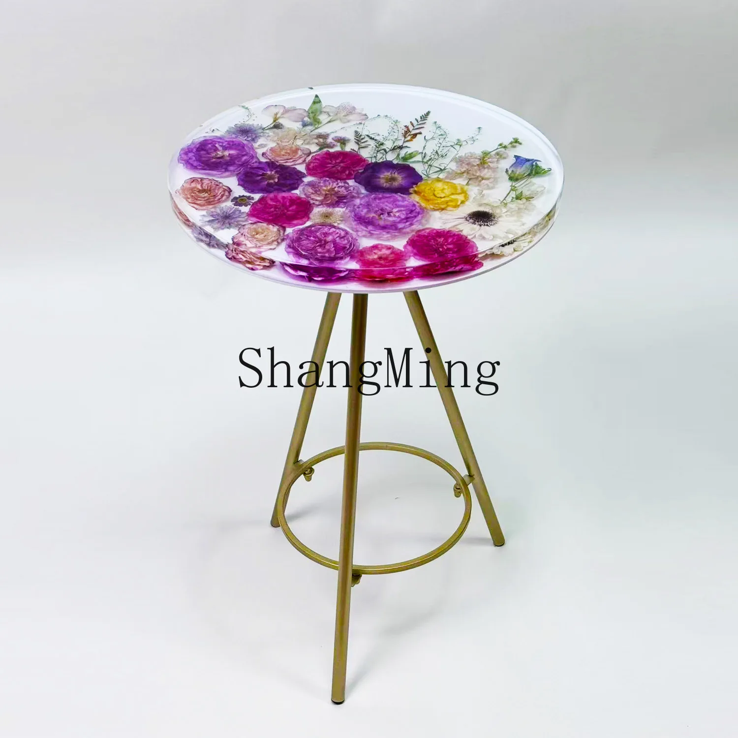 ZYY ضوء فاخر زهرة حقيقية مطعمة راتنجات الايبوكسي طاولة القهوة المستديرة طاولة الشاي غرفة المعيشة المنزل استخدام طاولة مستديرة صغيرة #4