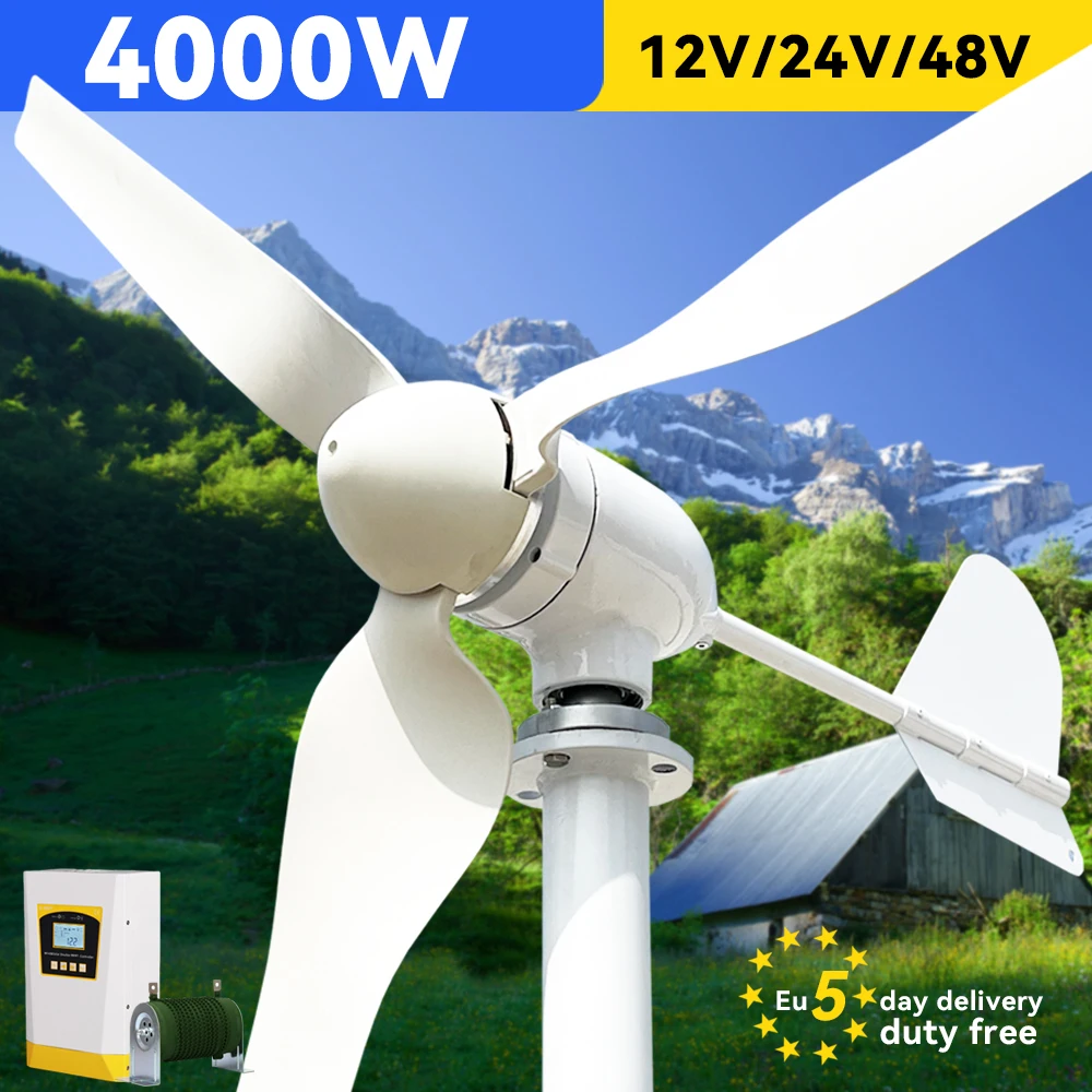 

3000w Wind Turbine Power 48v 24v 12v Generator Low Start Windmill Speed Alternative Energy 3 Blades With MPPT Hybrid Controller