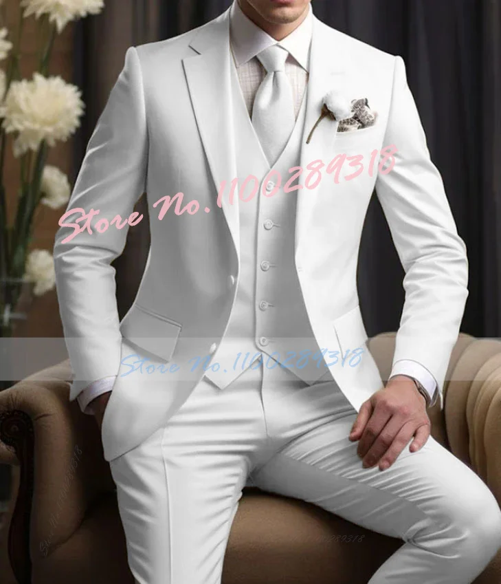 Ternos masculinos elegantes de casamento, blazer slim fit, 3 peças, jaqueta, calças, colete, fantasia de luxo, festa formal, roupas masculinas