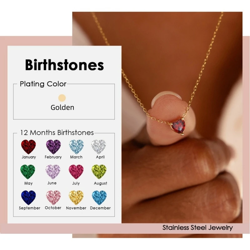 St-Delan Women's Heart Pendant Necklace Set Birthstone Series Multicolor Zircon Fashion Jewelry Bulk Wholesale