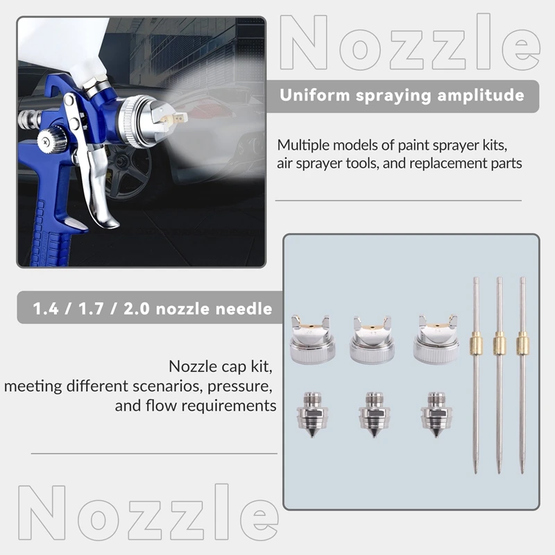 Alat semprot Air Nozzle 1.4 Mm/1.7Mm/2.0Mm, Kit alat semprot cat udara, mulut pipa dan tutup nozel, suku cadang alat semprot udara