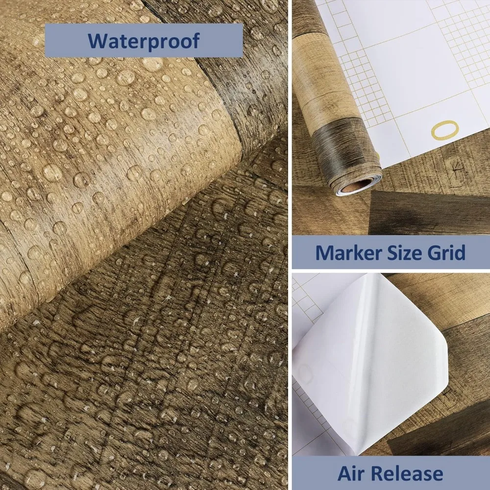 ورق جدران خشبي عتيق قابل للتقشير واللصق مقاوم للماء مقاس كبير 36 × 394 لورق الاتصال الخشبي على سطح الطاولة